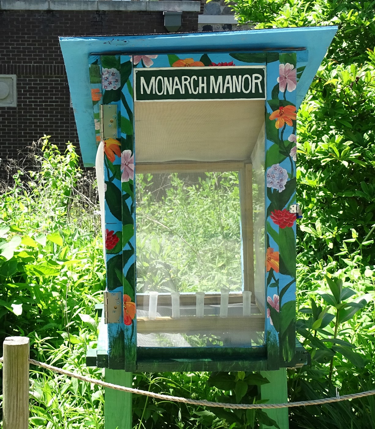 Monarch butterfly box at Miller Park Zoo to help raise monarchs in a protected area for release into the wild